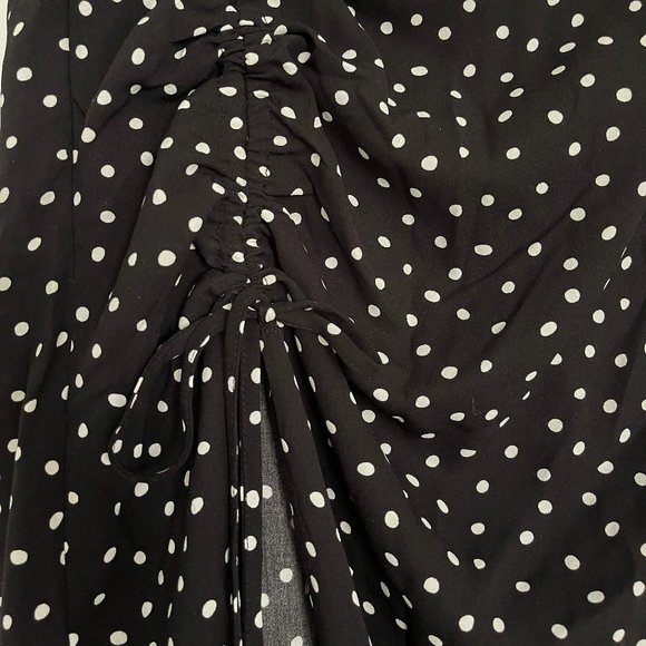 Polka Dot Drawstring Ruched Split Thigh Skirt - Picture 4 of 5